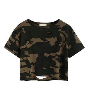 Camo Ripped Cropped Tee